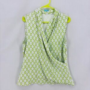 J. McLaughlin for Dillards Sleeveless Drape Neck Green White Geometric Top XL